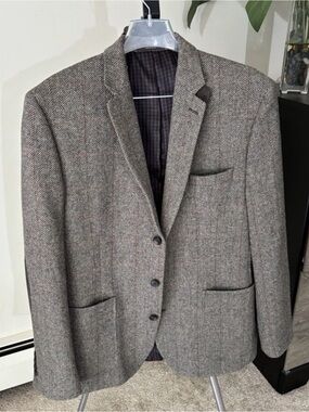 Men's Gray Corduroy-Textured Jacket Coat Elbow Patch